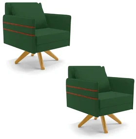 Kit 02 Poltronas GiratĂłria Mari Veludo Verde Base de Madeira MA30 - D'Rossi