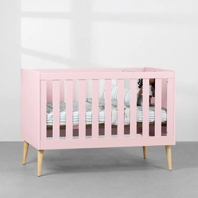 Berço Mini Cama Noah com Pés Retrô Natural - Rosa