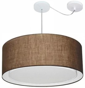Lustre Pendente Cilíndrico Com Desvio Md-4311 Cúpula em Tecido 60x30cm Café - Bivolt