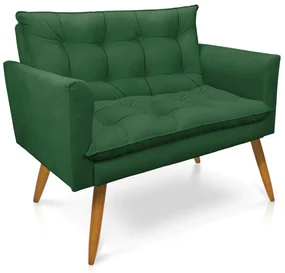 Sofá Namoradeira Tais Suede Verde Pés Palito Castanho - D'Rossi