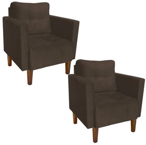 Kit 02 Poltronas Lívia Suede Marrom Pés Chanfrado D'Rossi