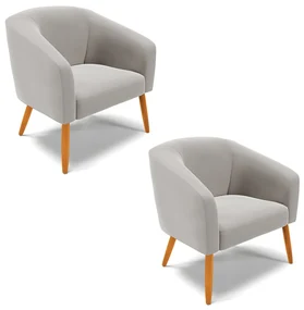 Poltrona Decorativa Pé Palito Castanho kit 2 Stella Veludo Cinza D03 - D'Rossi