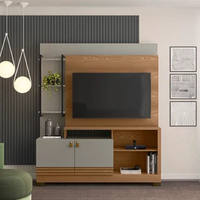 Home Decorativo Jatiuca MDP/MDF Ripado TV Até 50 Polegadas Amêndoa/Titânio G77 - Gran Belo