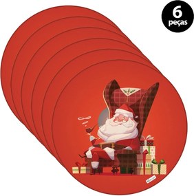 Sousplat Mdecore Natal Feliz Natal 32x32cm Vermelho 6pçs