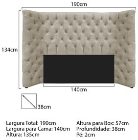 Cabeceira Casal Everest P02 140 cm para cama Box Suede - ADJ Decor