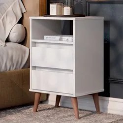 Mesa de Cabeceira Pés Retrô 2 Gavetas 43cm Roma Branco - EJ Móveis