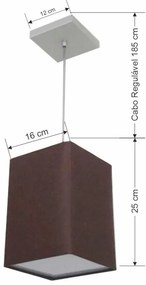 Lustre Pendente Quadrado Md-4007 Cúpula em Tecido 25/16x16cm Café - Bivolt
