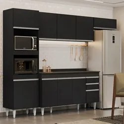 Armário de Cozinha Modulada 4 Peças CP11 Balcão com Tampo Preto - Lumi