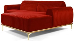 Sofá 3 Lugares com Chaise Esquerdo Base de Madeira Euro 245 cm Veludo Vermelho  Gran Belo