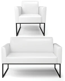 Sofá Namoradeira com Poltrona Base Industrial Preto Marisa Corano D03 - D'Rossi - Branco