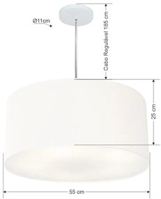 Lustre Pendente Cilíndrico Vivare Md-4214 Cúpula em Tecido 55x25cm - Bivolt