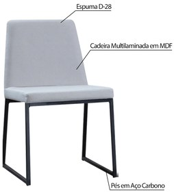 Kit 2 Cadeiras de Jantar Decorativa Base Aço Preto Javé Linho Branco Gelo G17 - Gran Belo