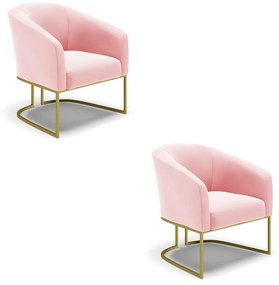 Poltrona Decorativa Industrial Dourado kit 2 Stella Suede Rosa Bebê D03 - D'Rossi