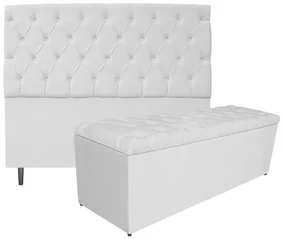 Kit Cabeceira e Calçadeira Liverpool 140 cm Casal Corano Branco - ADJ Decor