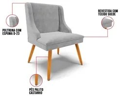 Kit 2 Cadeiras Estofadas para Sala de Jantar Pés Palito Lia Suede Cinz