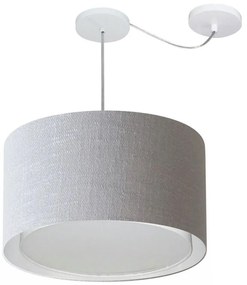 Lustre Pendente Cilíndrico Com Desvio Md-4307 Cúpula em Tecido 45x30cm Rustico Cinza - Bivolt