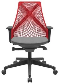 Cadeira Office Bix Tela Vermelha Assento Poliéster Cinza Autocompensador Base Piramidal 95cm - 64029 Sun House
