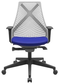 Cadeira Office Bix Tela Cinza Assento Aero Azul Autocompensador Base Piramidal 95cm - 64041 Sun House