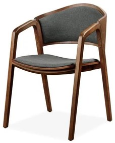 Cadeira Aimê Com Braço Linho Cinza Escuro e Estrutura Castanho Medio Fosco - 74094 Sun House