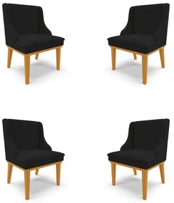 Kit 4 Cadeiras Decorativas Sala de Jantar Base Fixa de Madeira Firenze Linho Preto/Castanho G19 - Gran Belo