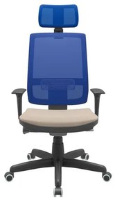 Cadeira Office Brizza Tela Azul Com Encosto Assento Poliester Fendi Autocompensador Base Standard 126cm - 63395 Sun House