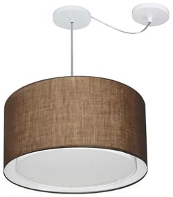 Lustre Pendente Cilíndrico Com Desvio Md-4307 Cúpula em Tecido 45x30cm Café - Bivolt