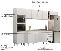Armário de Cozinha Modulada 5 Peças CP18 Balcão com Pia Inox Branco -