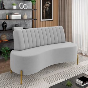 Sofá 2 Lugares Living 160cm Pé Ferro Dourado Maraú Veludo K01 - D'Rossi - Cinza