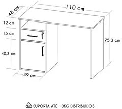 Mesa Escrivaninha Home Office 110cm Ally A06 Carvalho/Branco - Mpozena