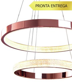 Pendente Intense Duo Anel Redondo Duplo Ø60 E Ø40Cm Led 54W 3000K Bivo... (RG-P = Rose Gold Polido)