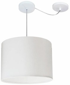 Lustre Pendente Cilíndrico Com Desvio Md-4227 Cúpula em Tecido 40x30cm Branco - Bivolt