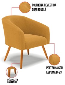 Poltrona Para Sala Pé Palito Castanho Kit 2 Stella Bouclê Mostarda D03 - D'Rossi