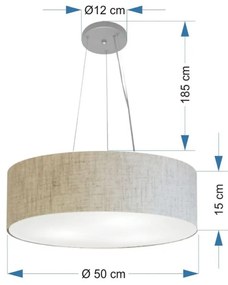 Lustre Pendente Cilíndrico Md-4134 Cúpula em Tecido 50x15cm Rustico Bege - Bivolt