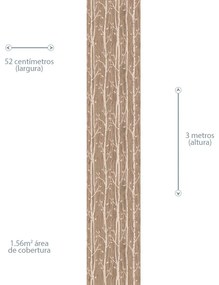 Papel de Parede Floral Galhos Madeira Marrom 0.52m x 3.00m