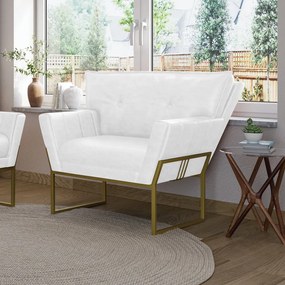 Poltrona Sala Industrial Dourado Kit 2 Anitta Sintético PU D03 - D'Rossi - Branco