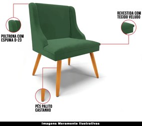 Kit 3 Cadeiras Decorativas Sala de Jantar Pés Palito de Madeira Firenze Veludo Verde/Natural G19 - Gran Belo