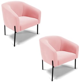 Poltrona Decorativa Pé de Ferro Preto Kit 2 Stella Suede D03 - D'Rossi - Rosa Bebê