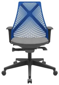Cadeira Office Bix Tela Azul Assento Poliéster Cinza Autocompensador Base Piramidal 95cm - 64037 Sun House