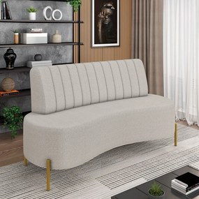 Sofá 2 Lugares Living 160cm Pé Ferro Dourado Maraú Bouclê K01 - D'Rossi - Cinza claro