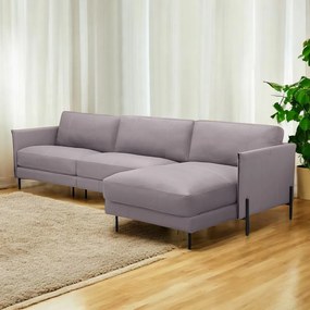 Sofá Decorativo Karine 6 Lugares Sala de estar 360cm com Chaise Pés em Aço Couro Avelã G88 - Gran Belo