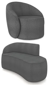 Sofá 2 Lugares Orgânico 140cm Morgan e Poltrona Lua Bouclê Grafite D03 - D'Rossi