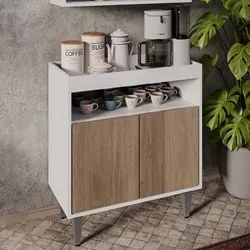 Balcão Aparador Buffet Cantinho do Café 71cm Lice M24 Branco/Freijó -