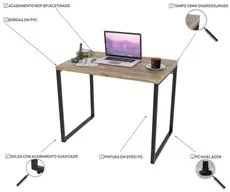 Conjunto Escritório Estilo Industrial Mesa 90cm e Estante 60cm 3 Prate