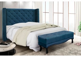 Cabeceira Cama Box Solteiro 90cm e Recamier Vicenza Veludo Azul Marinho S04 - D'Rossi