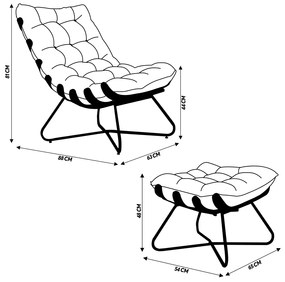 Conjunto Decorativo Poltrona e Puff Caim Base de Madeira Preto Linho Grafite G41 - Gran Belo