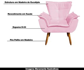 Kit 2 Poltronas Decorativas Pés Palito Charger Suede Rosa G19 - Gran Belo