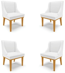 Kit 4 Cadeiras Decorativas Sala de Jantar Base Fixa de Madeira Firenze PU Branco Fosco/Castanho G19 - Gran Belo
