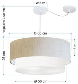 Lustre Pendente Duplo Cilíndrico Com Desvio de Centro Vivare Md-4363 Cúpula em Tecido 60x50cm - Bivolt