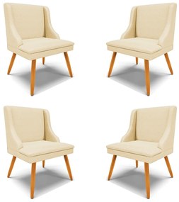 Kit 4 Cadeiras Decorativas Sala de Jantar Pés Palito de Madeira Firenze Veludo Luxo OffWhite/Natural G19 - Gran Belo