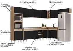 Armário de Cozinha Modulada de Canto 8 Peças CP09 Balcão com Pia Inox